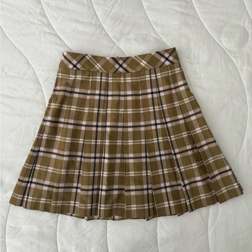 Aritzia Plaid Mini Skirt in Khaki and Pink